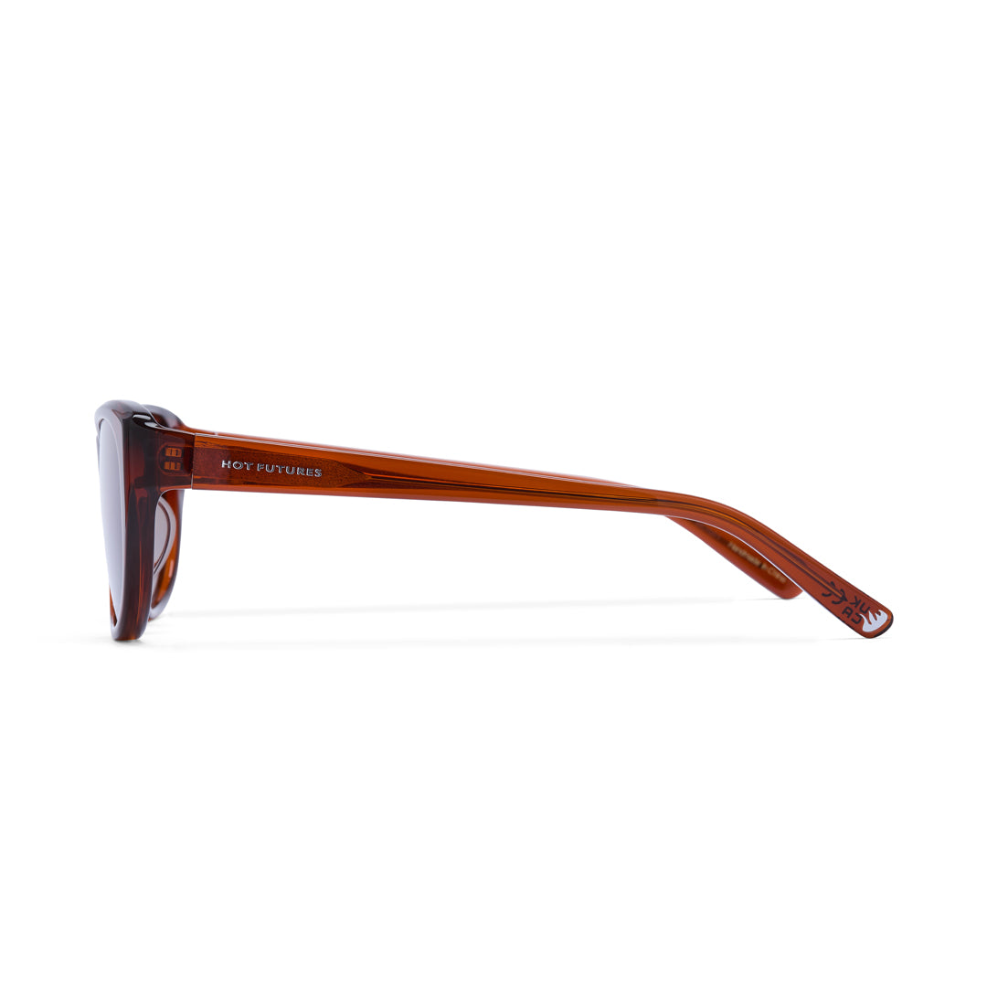 The Hot Futures Moon ECO Toffee | Brown Lens sunglasses on a white backdrop