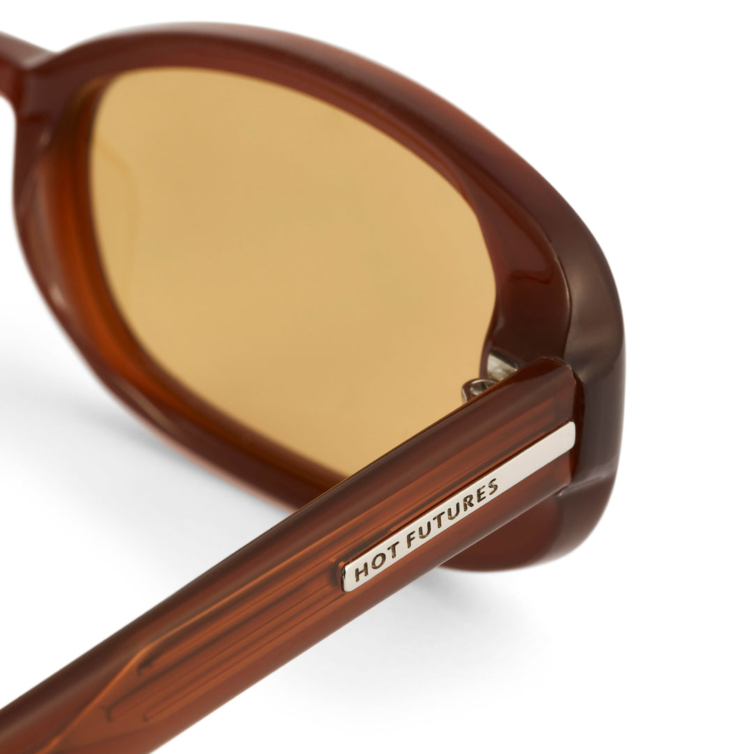Hot Futures Brown OG Gold Sunglasses Close up Shot
