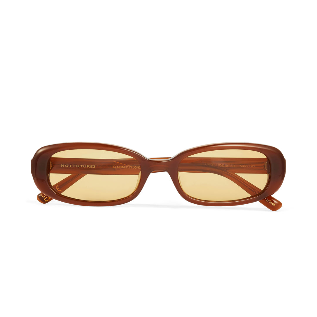 Hot Futures Brown OG Gold Sunglasses Flat Lay Folded Shot front facing