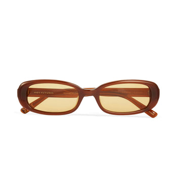 Hot Futures Brown OG Gold Sunglasses Flat Lay Folded Shot front facing