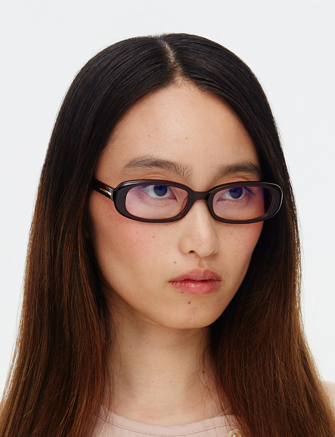 Model is wearing Hot Futures Aurora Cherry Red Prescription Eye Glasses  shot from the side angle