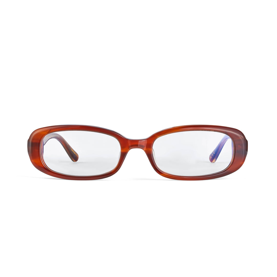 Front shot of the Hot Futures Aurora Eco Caramel Clear lens Prescription Glasses. 