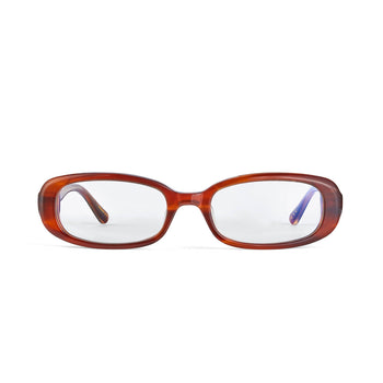 Front shot of the Hot Futures Aurora Eco Caramel Clear lens Prescription Glasses. 