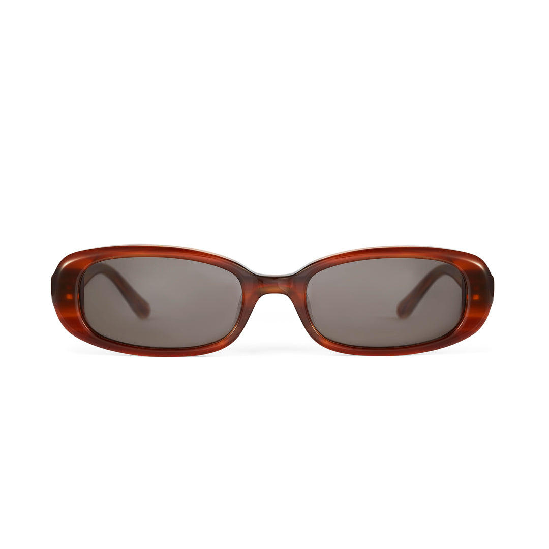 Aurora Sunglasses in Eco Caramel/Dark Green, Rectangular Slim Sunglasses with a darker lens. 
