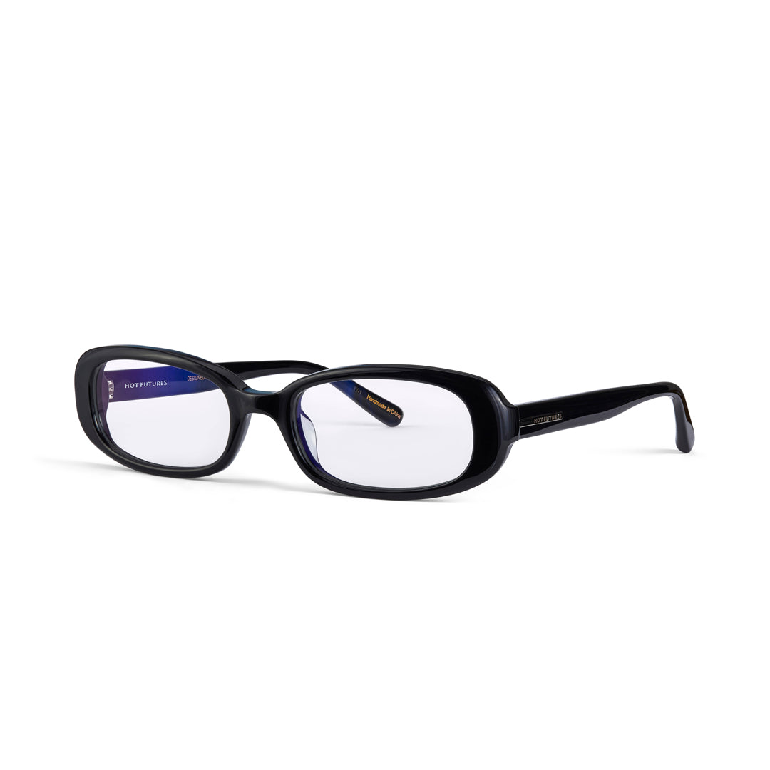 Side angle shot of the Aurora Clear Prescription Glasses by Hot Futures