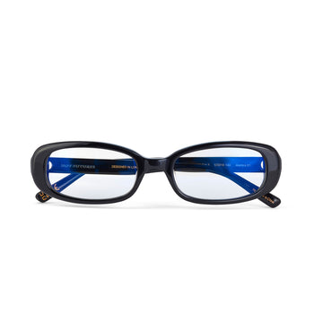 Hot Futures Aurora Gloss Black Clear Glasses flat lay image showing the glasses folded up against a white background
