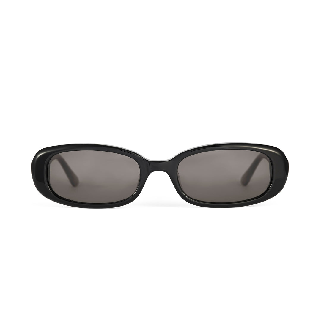 Front Shot of Hot Futures Aurora Gloss Black/Smoke Slim Rectangle Frame Sunglasses 