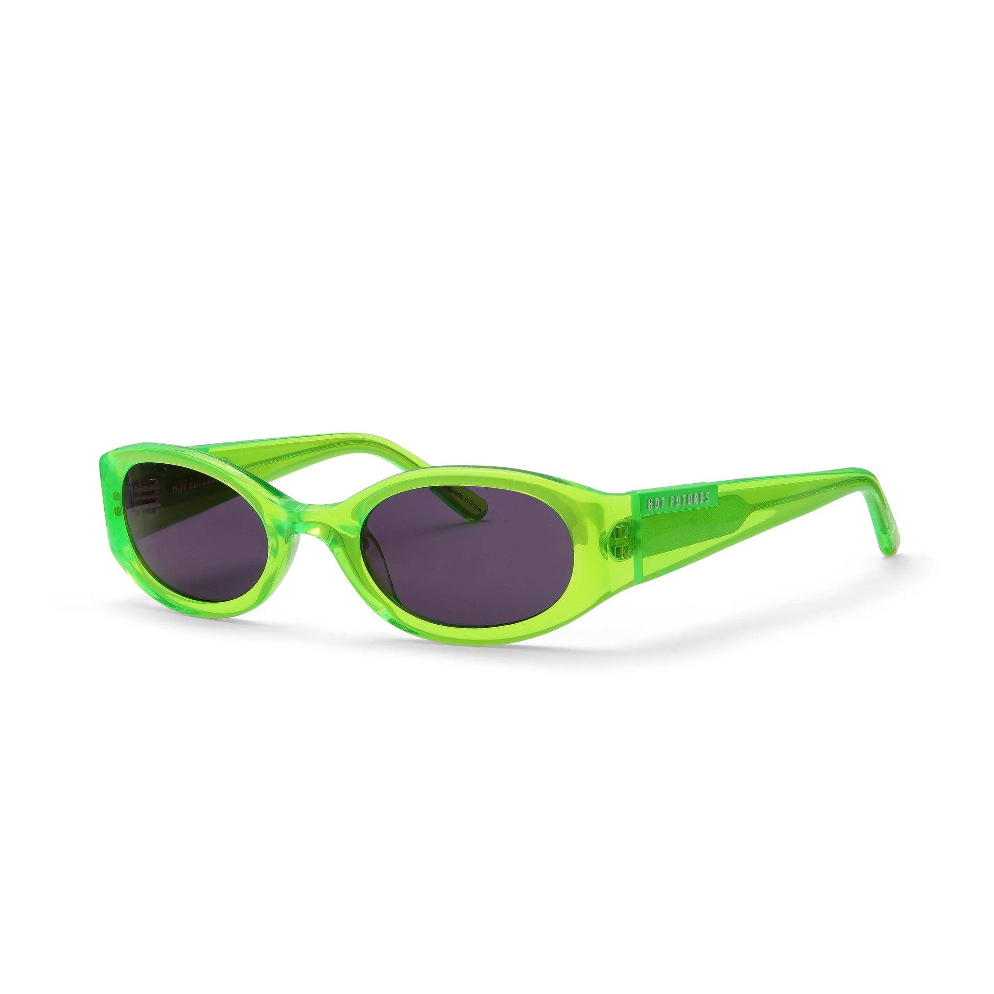 Neon Green Slim Oval sunglasses with a white background