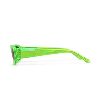Neon Green sunglasses with a visible brand logo on a white background