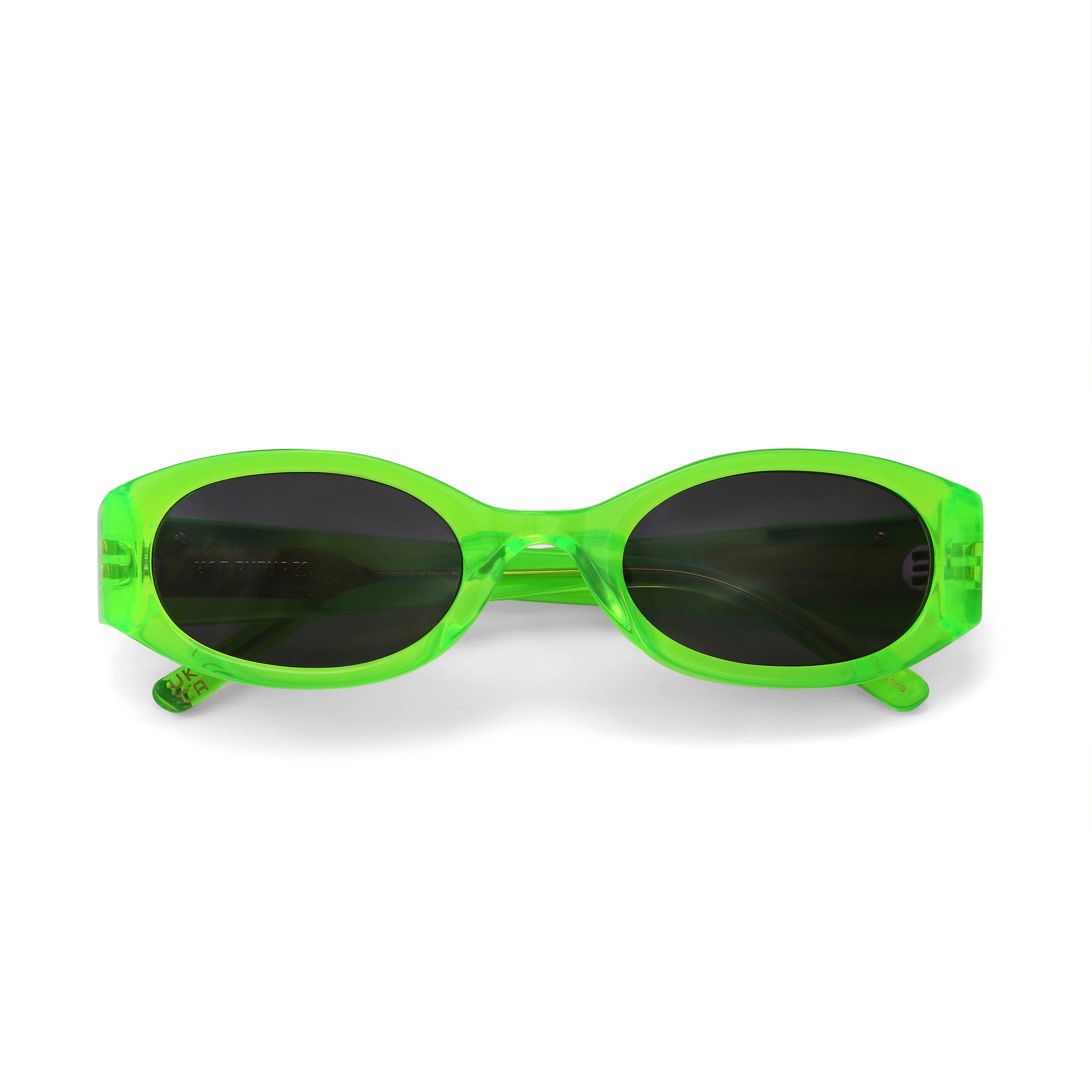 Neon Green Hot Futures Baby Racer sunglasses with a white background