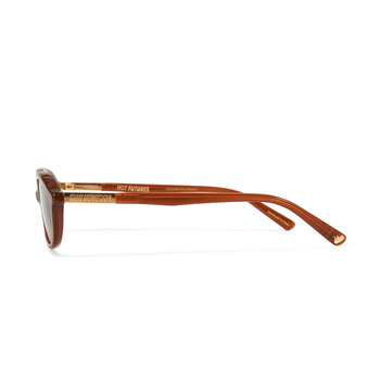 Brown Cupid sunglasses shot from the side showing the gold Hot Futures branding on the arms