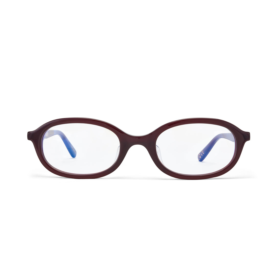 Cherry red frame prescription eyeglasses on a white background