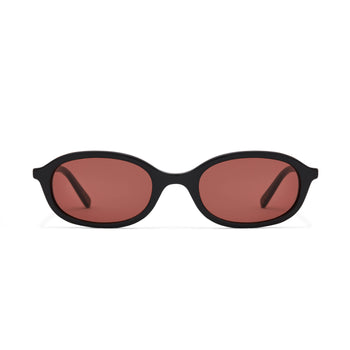 The Cupid Hot Futures Black sunglasses with brown-tinted lenses on a white background