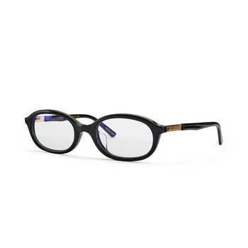 the cupid prescription glasses with gloss black frames and clear lens against a white background