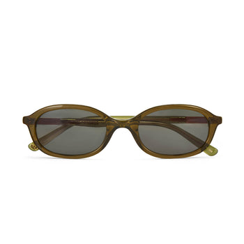 frontal shot of the Cupid Sunglasses in dark green with darker lenses