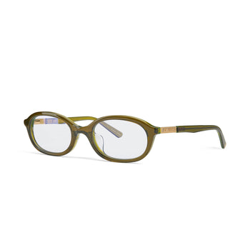 cupid olive green frame clear optical glasses against a white background