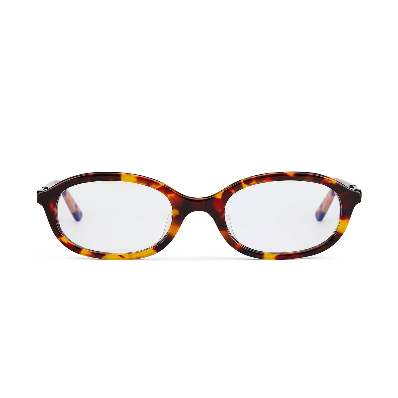 Tortoiseshell clear lens prescription eyeglasses on a white background