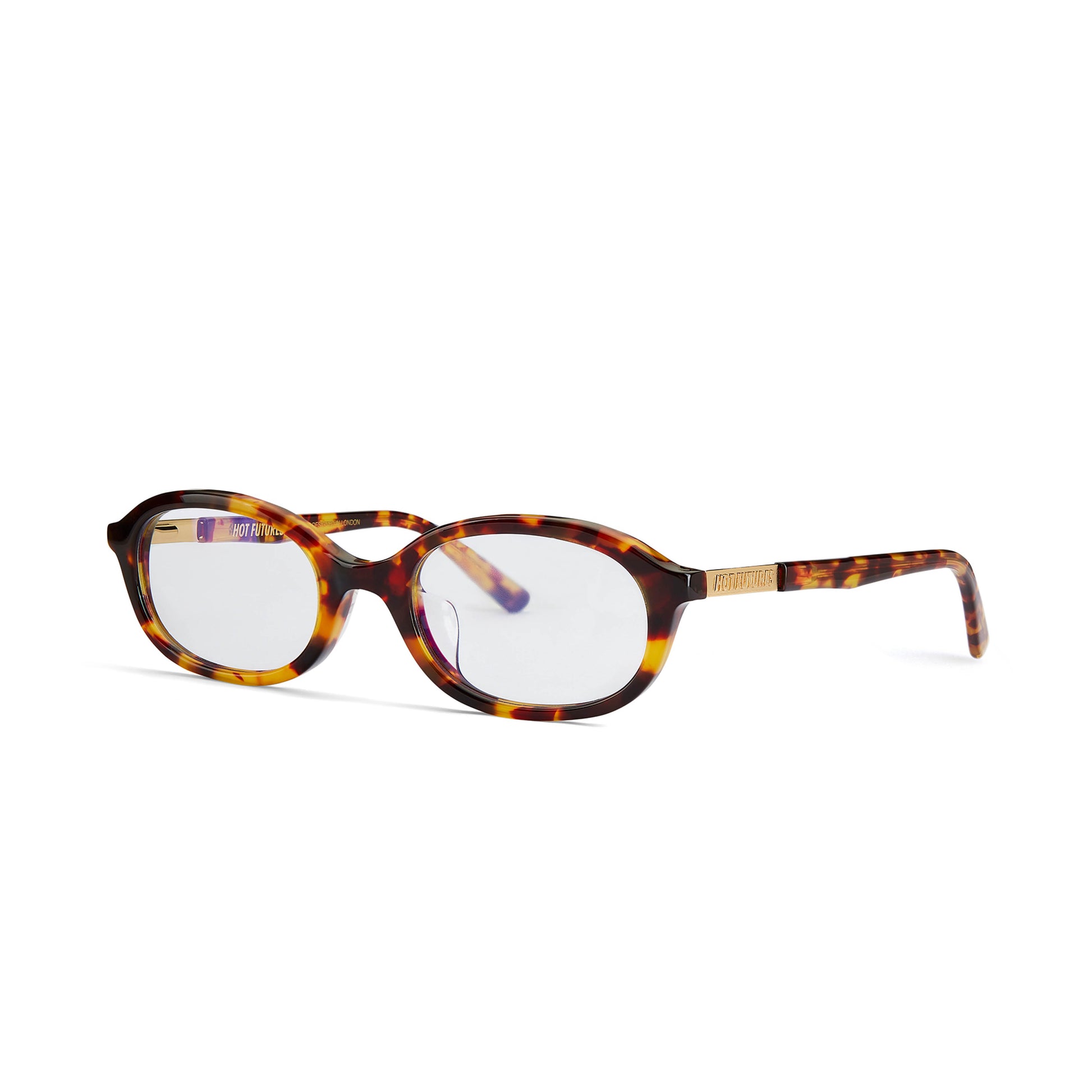 Tortoiseshell eyeglasses on a white background