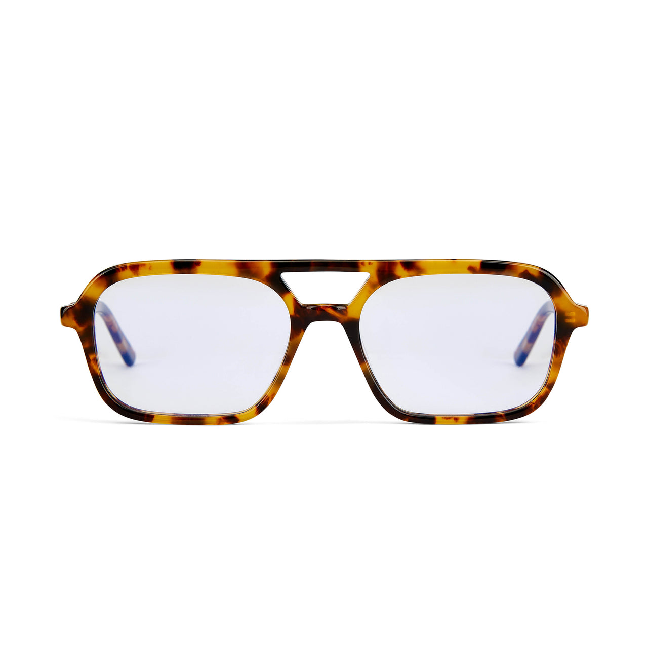 Tortoiseshell optical glasses on a white background