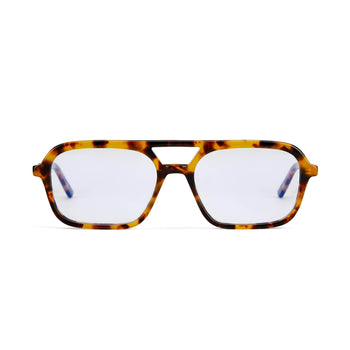 Tortoiseshell optical glasses on a white background