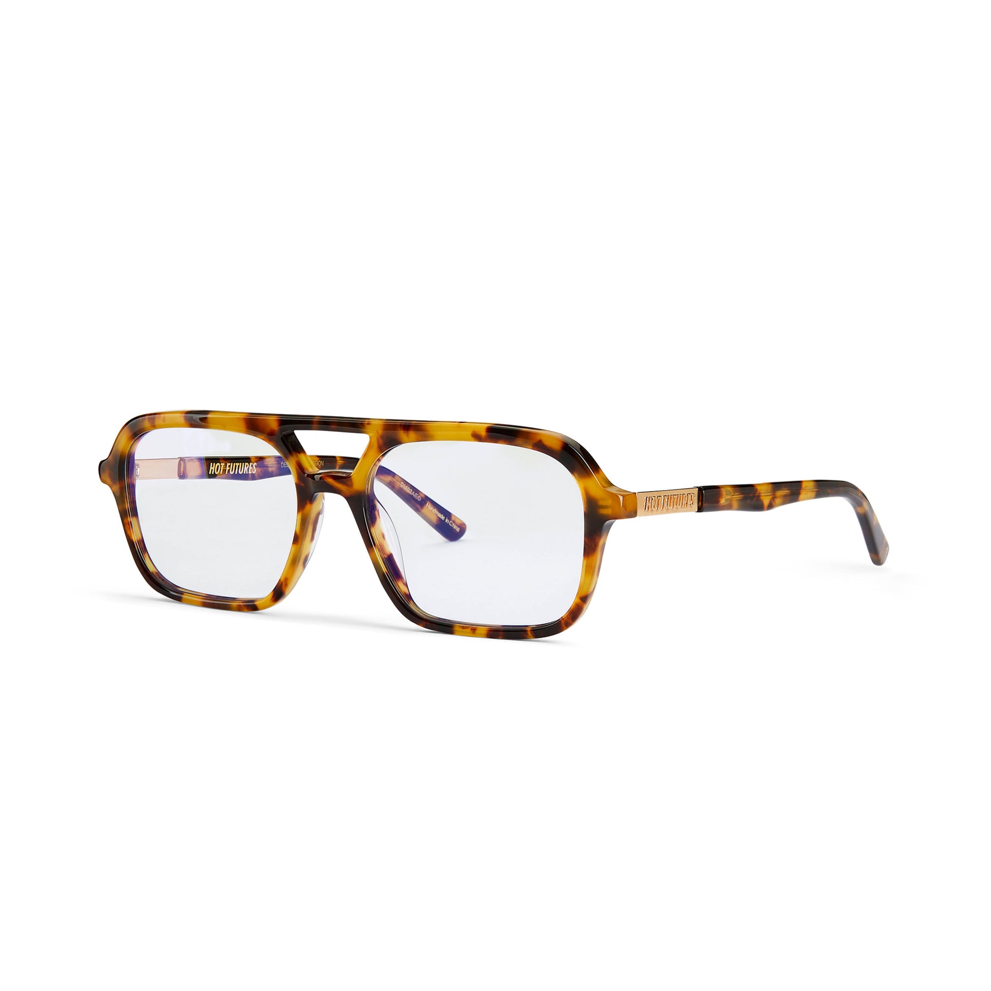 Tortoiseshell eyeglasses on a white background