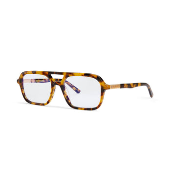 Tortoiseshell eyeglasses on a white background