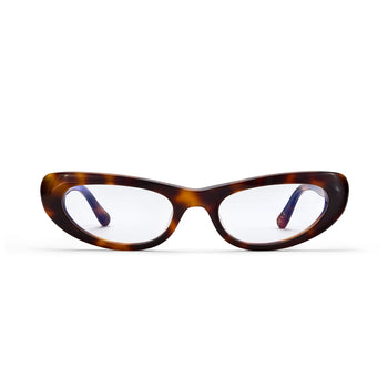 Tortoiseshell eyeglasses on a white background