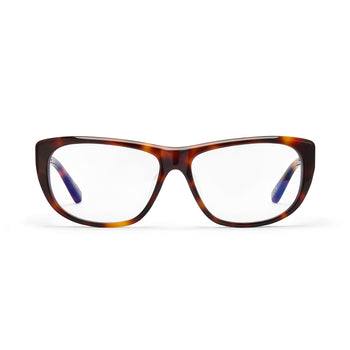 Tortoiseshell cat-eye glasses on a white background