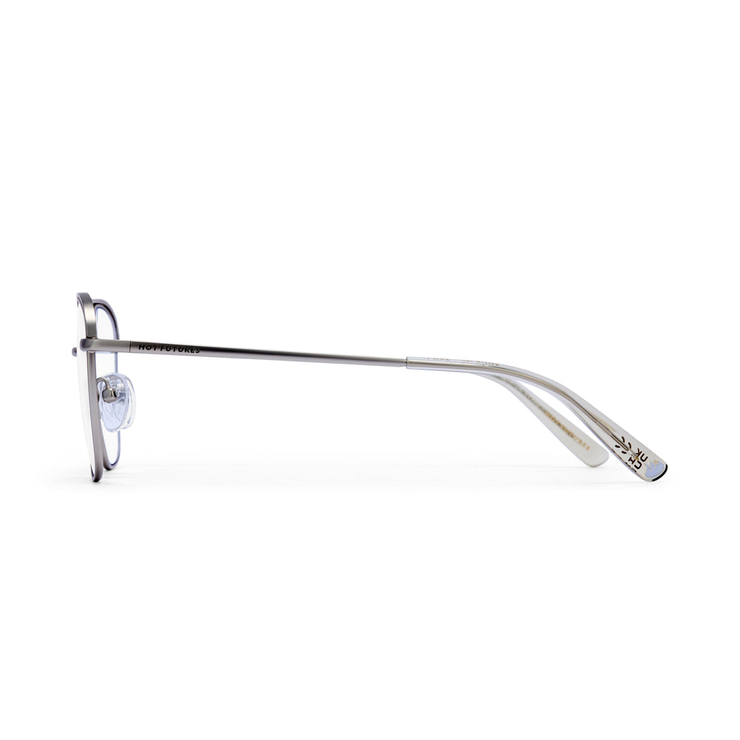 Silver eyeglasses on a white background