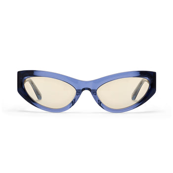 Hot Futures Storm Cat-eye Sunglasses in blue with yellow transparent lens against a white backdrop